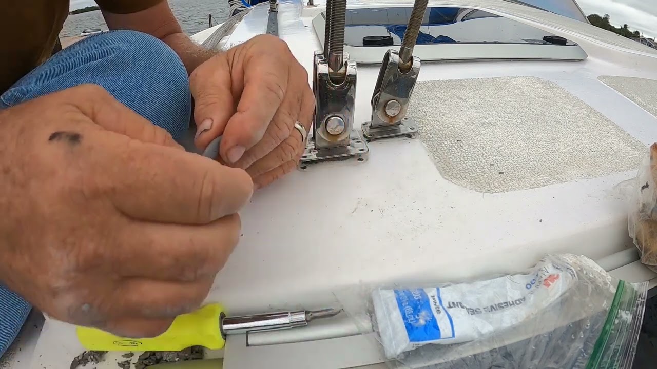 Re-bedding our chainplates, on our Gemini 3200.