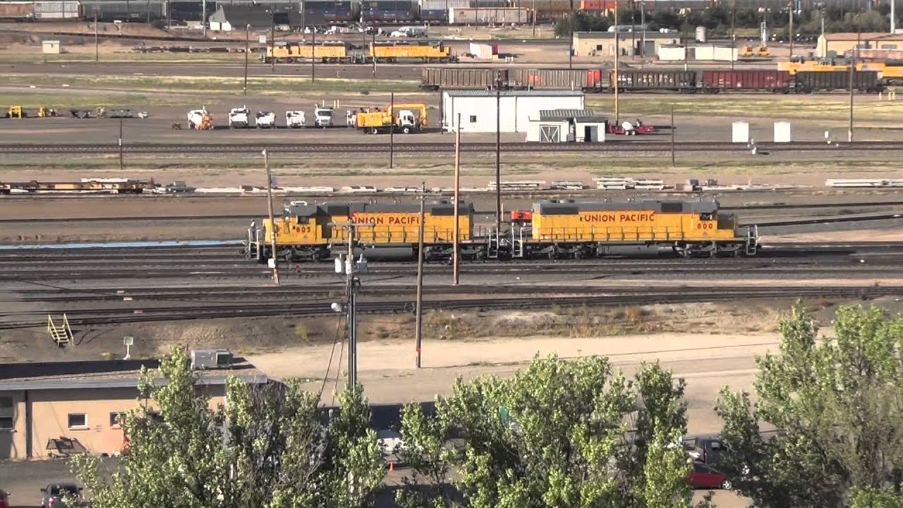 Union Pacific Railroad hump engine pair come to stop Bailey Yard