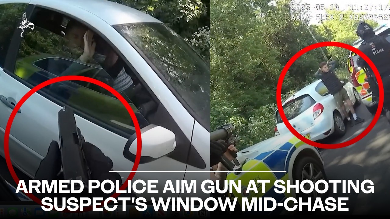 Police aim gun at shooting suspect’s window during high-speed car chase