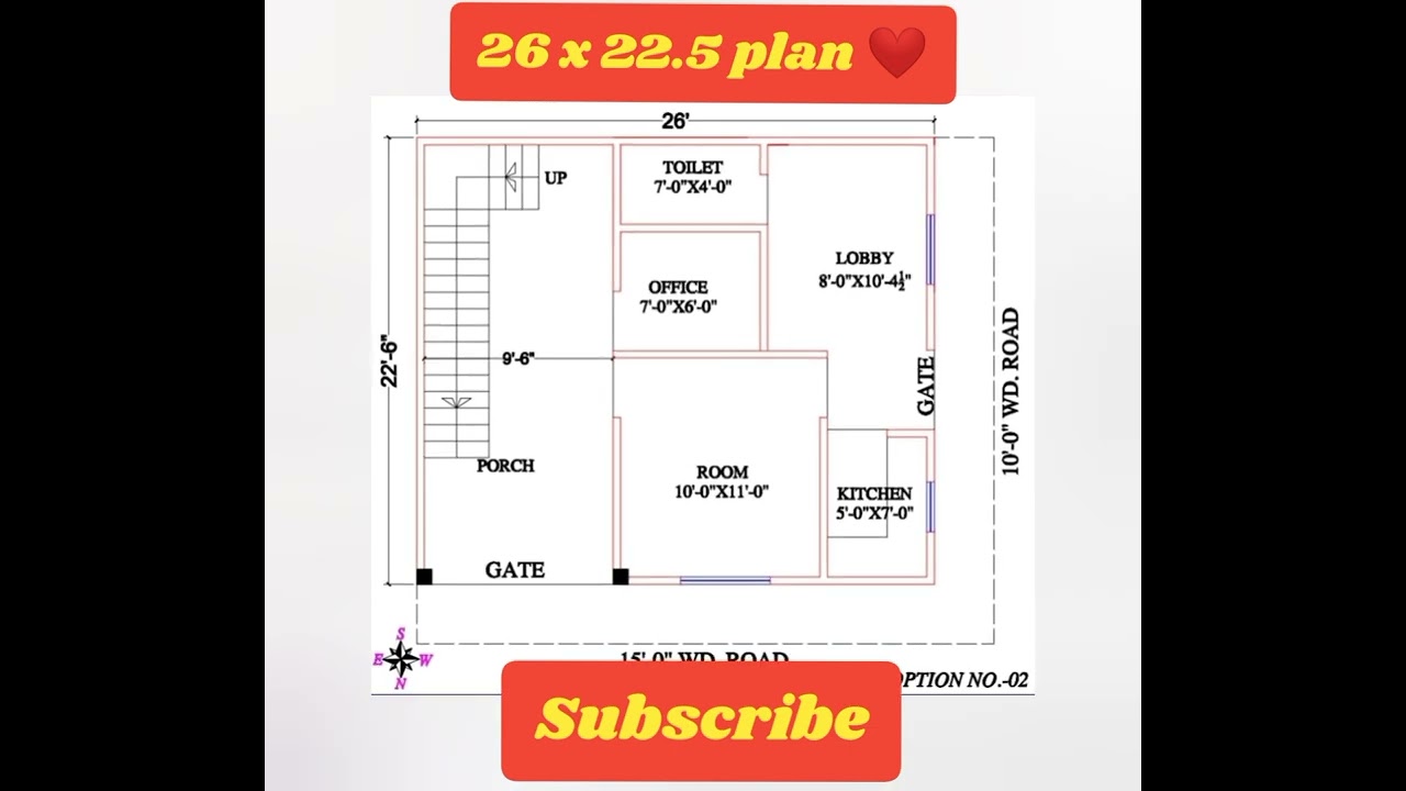 26' x 22'1/2" house plan| 22 by 26 house design, 2 bhk home plan 22*26 ka ghar ka naksha 