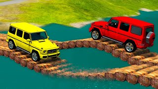 Flatbed Trailer Cars Transporatation with Truck - Pothole vs Car BeamNG Drive #16