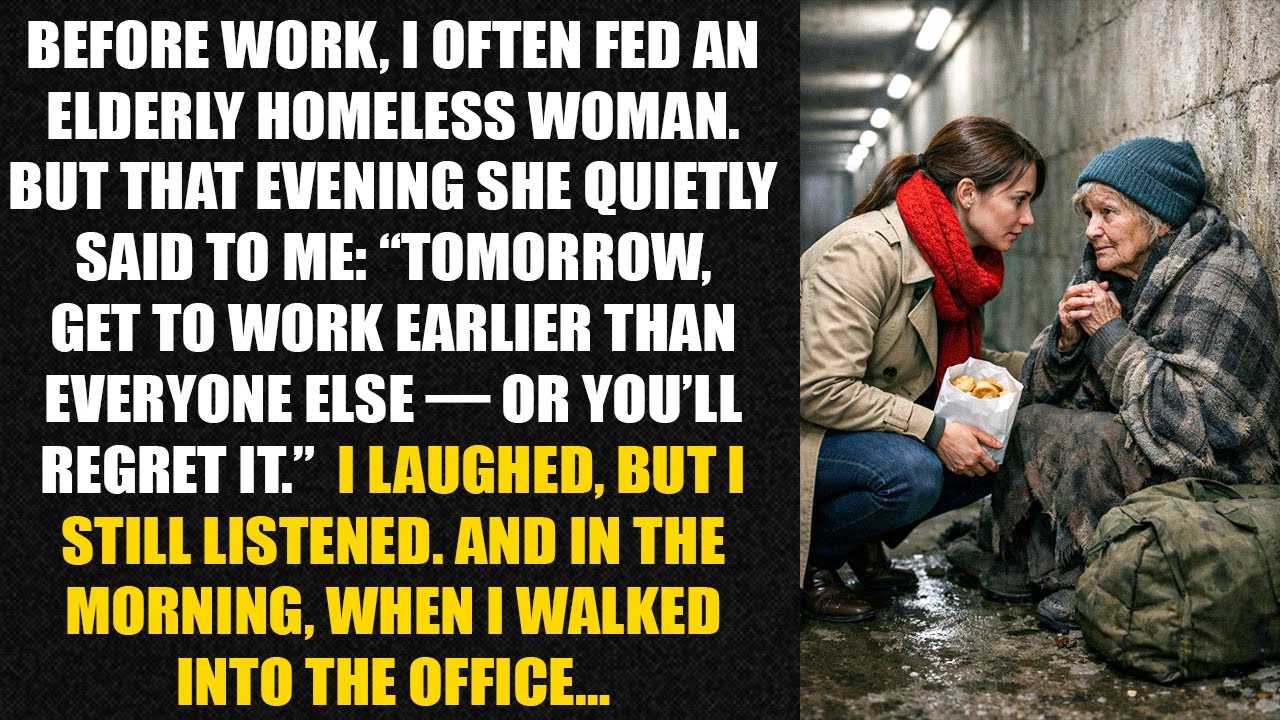Before work, I often fed an elderly homeless woman.But that evening she quietly said to me...