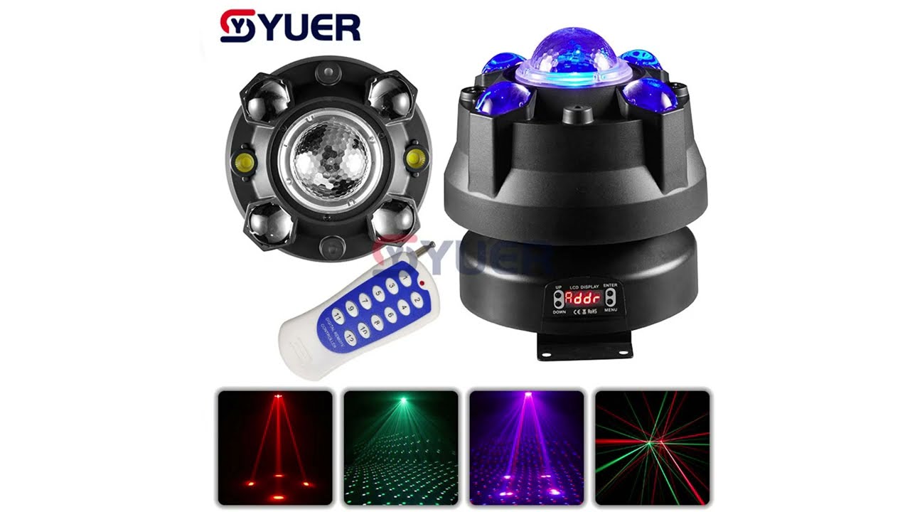 YUER™️ Kaleidoscope 4in1 Remote DMX Stage RG Laser Projector Strobe Magic Ball Lighting Beam Effect