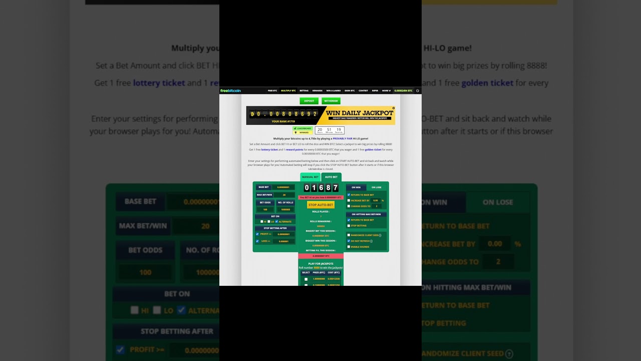 Day 2 of Rolling for Free Bitcoin on FreeBitco – WE HIT BACK TO BACK!!!