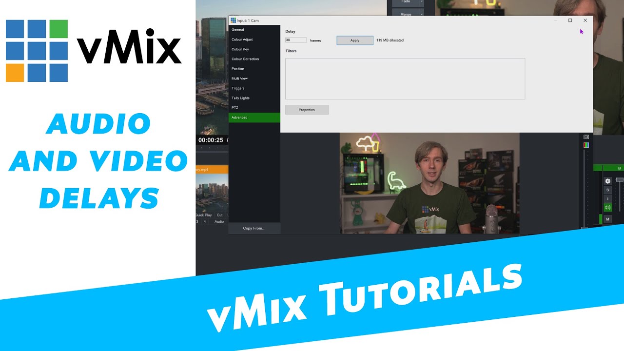 Setting an audio or video delay on your vMix Inputs. Sync up your live  production! 