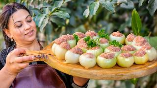 видео: Приготовление фаршированного лука с говядиной и выпечка деревенского хлеба картинка: Приготовление фаршированного лука с говядиной и выпечка деревенского хлеба