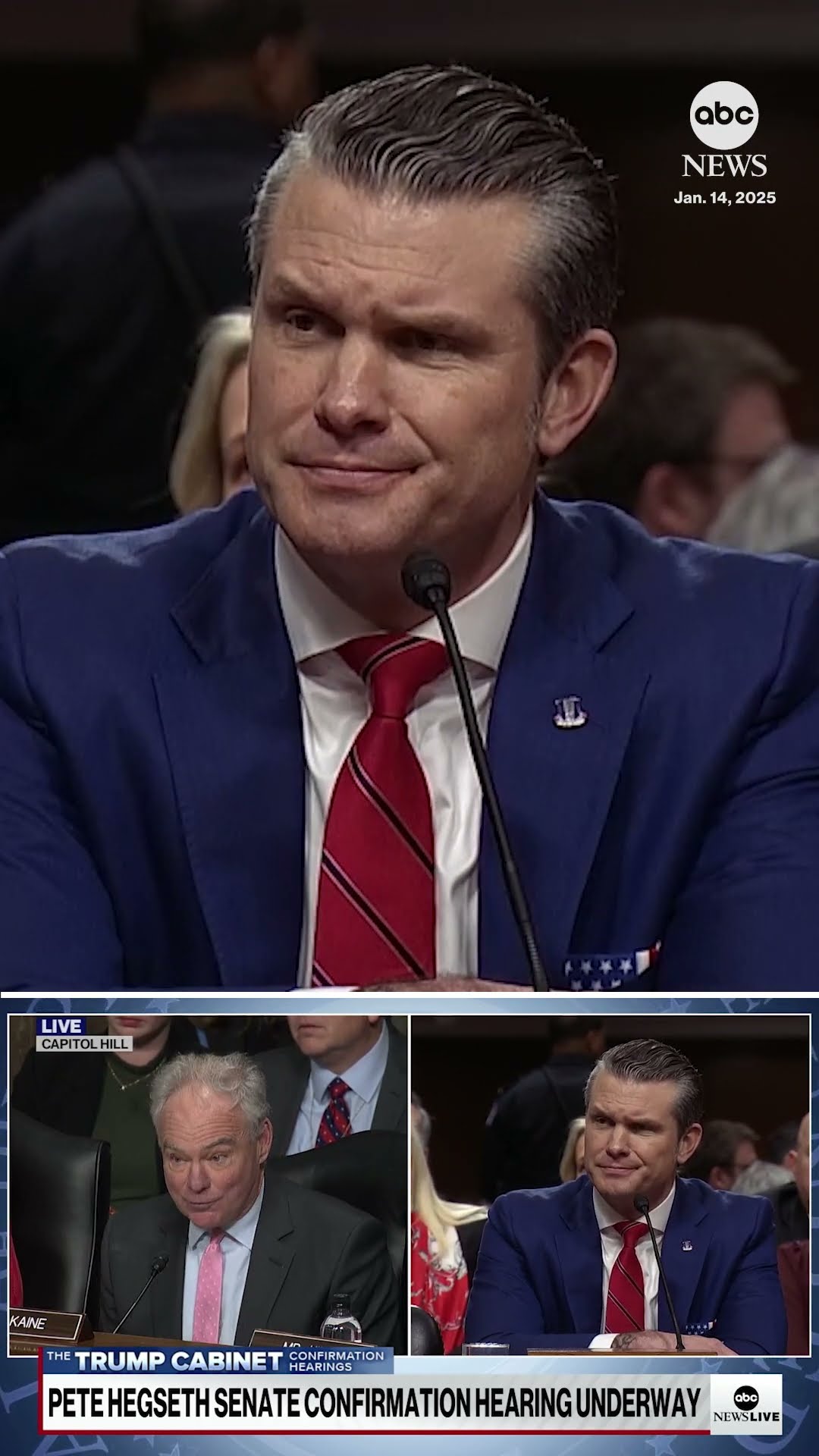 Pete Hegseth pushes back against Tim Kaine questions on spousal abuse as 'hypothetical'