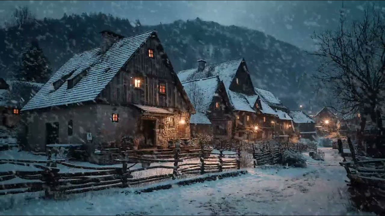 Peaceful Winter Night with Gentle Snowfall and Wind Sounds for Deep Sleep and Relaxation