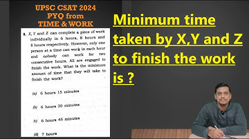 UPSC CSAT 2024 PYQ. X, Y and Z can complete a piece of work individually in 6 hrs, 6 hrs and 8 hrs..