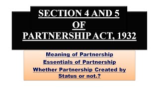 Partnership Act ,1932 | Section 4 and 5 | Essentials of Partnership  | OnlyLaw | Urdu | Hindi