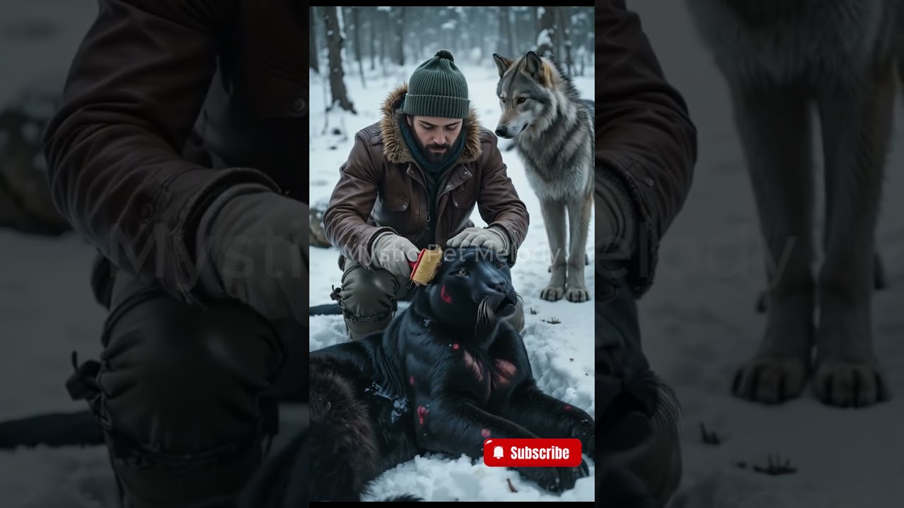 The wolf went to call the man to rescue the injured black leopard