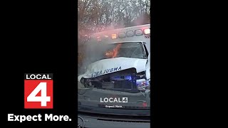 Ambulance theft, crash caught on camera.