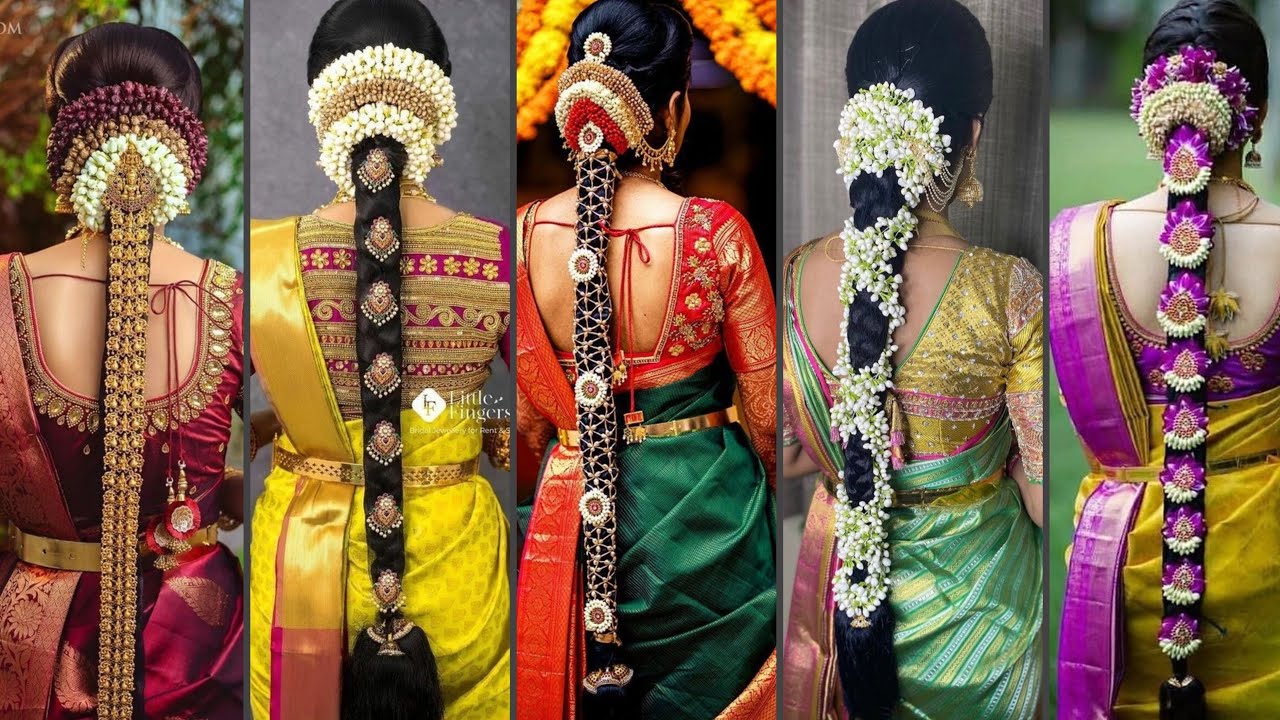 Vijiis Beauty - WEDDING HAIRSTYLE ♥️ South Indian bridal look is definitely  incomplete without an elaborately adorned hairstyle. Be it their  jada-covered long braids or flower bouquet buns, South Indian bridal  hairstyles