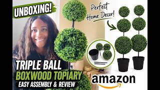 Amazon Triple Ball Boxwood Topiary Unboxing & Assembly | Elegant Front Porch Decor