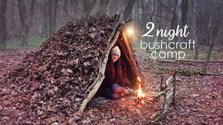 2 Nights Winter Bushcraft Camping & Fire Cooking  Building & Sleeping in a Natural Debris Shelter