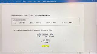 Dimensional Analysis - Convert Miles per Hour to Feet per Second