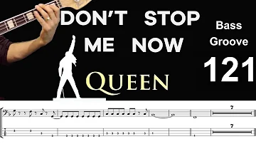 DON'T STOP ME NOW (Queen) How to Play Bass Groove Cover with Score & Tab Lesson