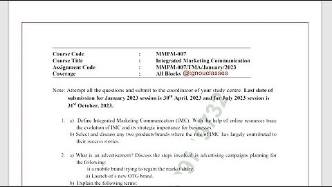 IGNOU MMPM - 007 Solved Assignment Jan 2023 | July 2023 | MBA | Integrated Marketing Communication