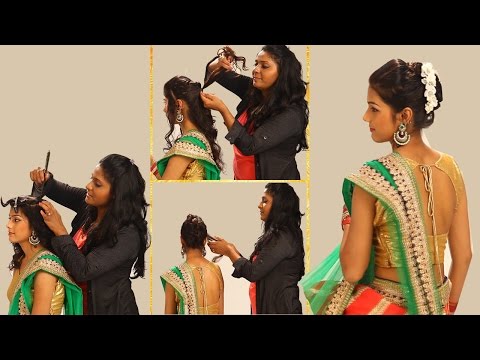 Indian Simple Hairstyles For Wedding to Do Yourself-Twist and Flip Bun-Hairstyle forTraditional Sari
