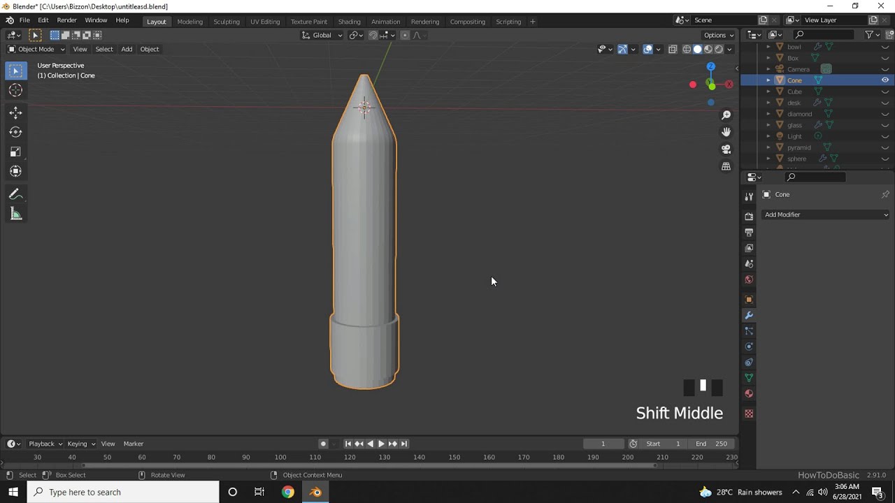 Blender Tutorial for Beginners - Part 8: Create a Rocket in Blender using Cone Object
