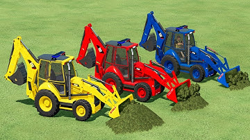 TRANSPORT OF COLOR! TRANSPORTING & GRASS LOADING with CAT BACKHOE LOADERS ! Farming Simulator 22