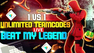 1 Vs 1⚡️|| Beat My Legend🔥|| Teamcodes 🚀|| Freefire Live Telugu❤️|| PUG Is Live⭐️|| #shortslive