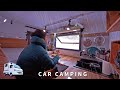 Winter car camping a rainy and snowy night light truck camper 201