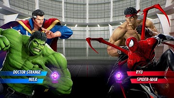 Hulk & Doctor Strange VS Ryu & Spiderman (Very Hard) - Marvel vs Capcom | 4K Gameplay