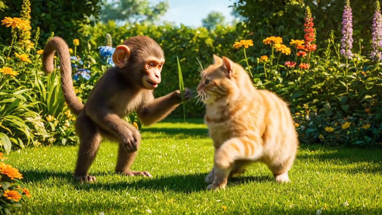 Monkey play with kitty