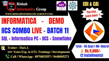 Informatica IICS Combo Batch 11 | DEMO | Informatica IICS - CDI & CAI | Informatica PC | Snowflake |
