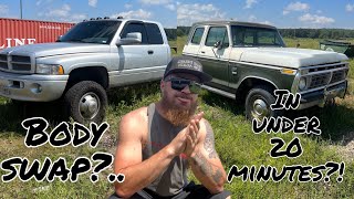 1976 f250 Super cab BODY SWAP to 2002 dodge 3500 Cummins 6 speed!!! (Part 1)