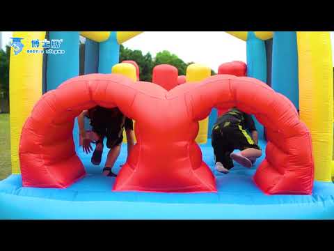 Tunnel Course Bounce House - Yard Inflatable Bouncer Climbing Obstacle With Air Blower