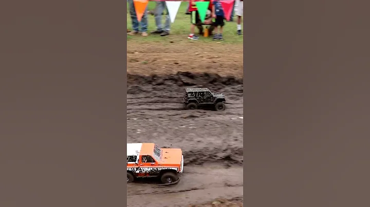 RC mud bog drag race with crawler trucks