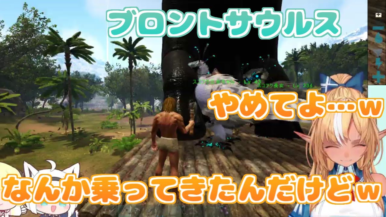 【ホロライブ切り抜き】無理やり小屋の上に乗ってきたブロントサウルスに怒るフレアちゃん【不知火フレア】