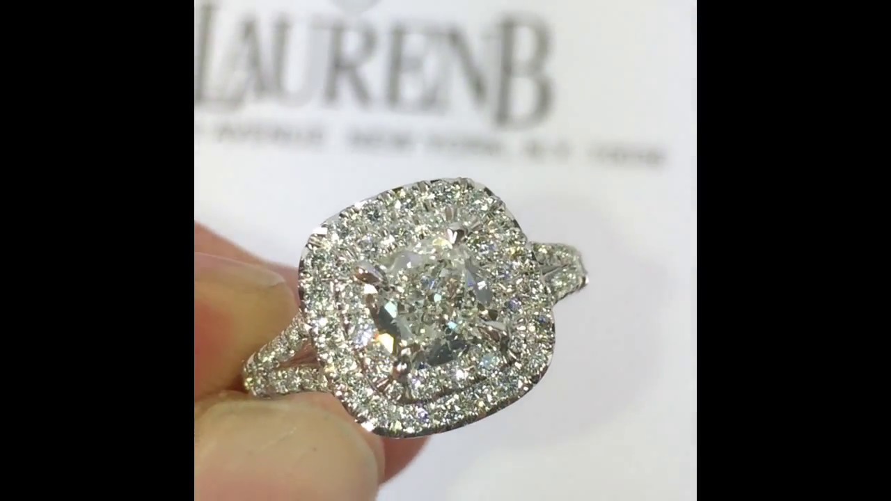 90 Carat Cushion Cut Diamond Engagement Ring In Double Halo Youtube