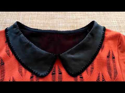 Leather collar with a knitted border