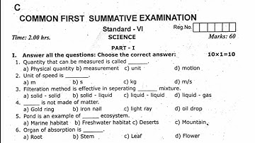 6th standard science term 1 summative assessment question paper English medium