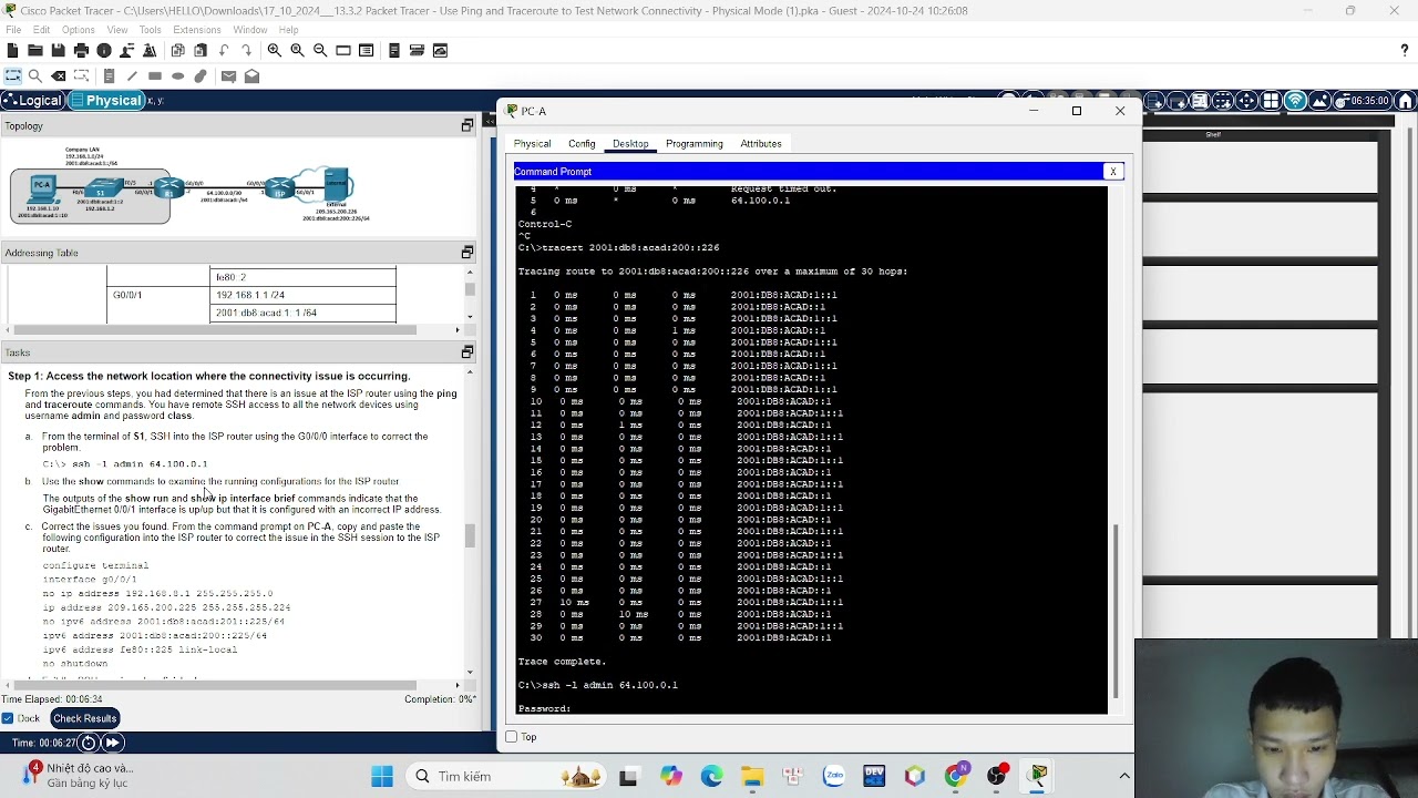 13.3.2 Packet Tracer - Use Ping and Traceroute to Test Network Connectivity - Physical Mode.pka