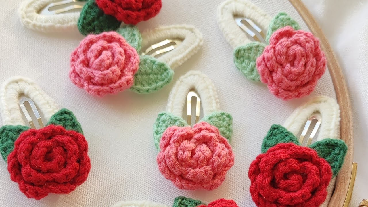 Örgü gül çıtçıttoka yapımı                 #crochet #örgütoka #örgüçiçek #hairclip