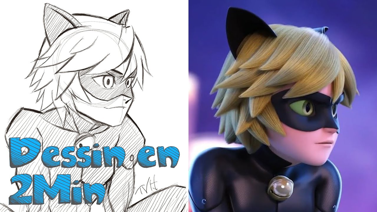Dessin En 2 Min Adrien Agreste Chat Noir Black Cat Miraculous Ladybug Youtube