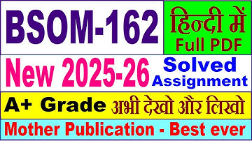 BSOM 162 solved assignment 2025-26 in Hindi || bsom 162 solved assignment 2026 || ignou bsom162