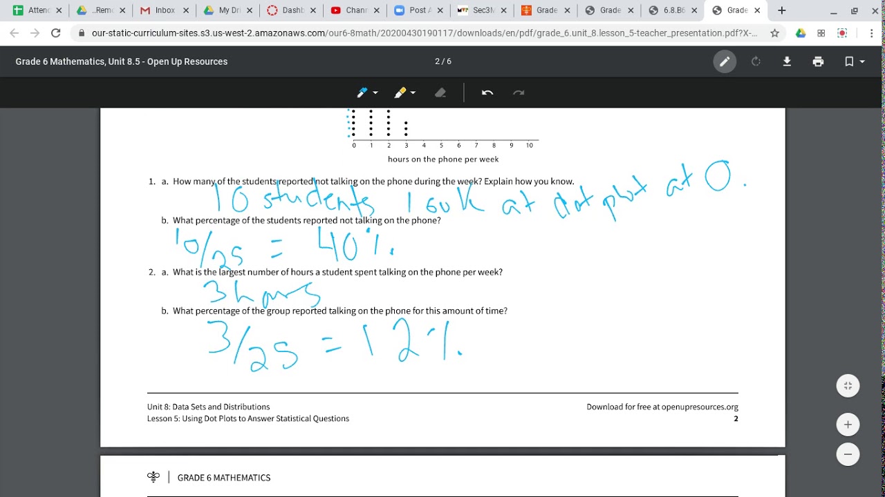 6th Xcel Week 6 6.8.5 : Using Dot Plots to Answer Statistical Questions ...