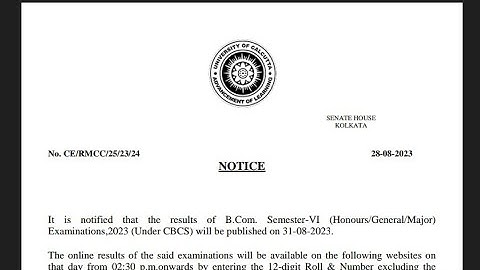 ||Bcom Sem-6 Results on 31St Aug||