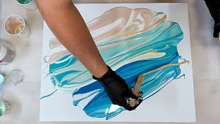 : Aqua Beach RIBBON SWIPE - Using up Leftovers - Acrylic Pouring
