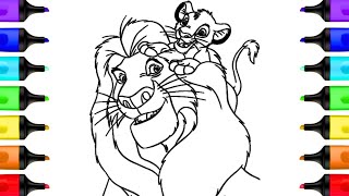 Coloring Simba and Mufasa The Lion King Coloring Pages | Mufasa The Lion King Coloring Book Page Art