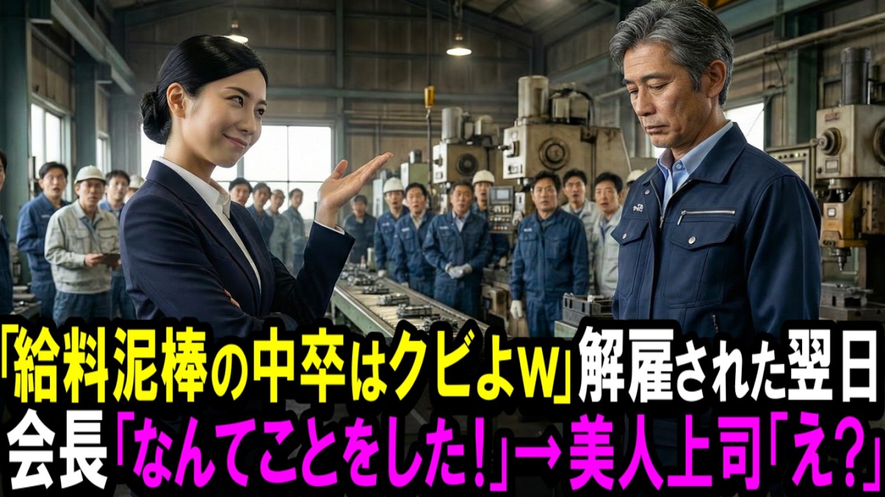 工場のフロア全体が凍りついた。「給料泥棒の中卒は首よ」——新しい部長のその一言が、機械のモーター音さえも飲み込んだ。三十九年間、誰よりも早く出勤し、誰よりも遅くまで機械と向き合ってきた私、高森誠治。その私が、たった一人の女の言葉で、呆気なく追い出されようとしていた。「初詮忠殺の人生なんてそんなものよ」と彼女は笑った。周りの若手は全員、視線をそらした。誰も助けようとしない。いや、助けられないの...