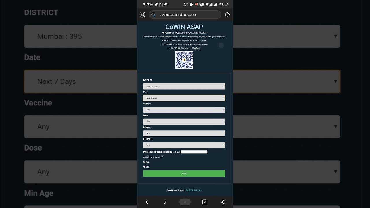 CoWIN ASAP " Automatic Robust Vaccine Slots checker and notifier