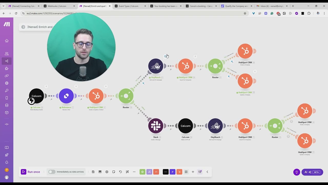 Qualify demo bookings via Make (Cal.com, Relevance.ai, Enrich.so, HubSpot, and HeyReach)