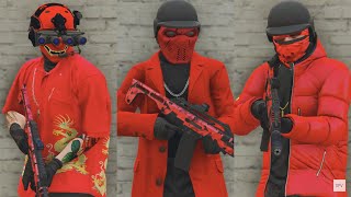 GTA V - 5 Easy Tryhard Outfits Tutorial #154 (Red Outfits 2023)