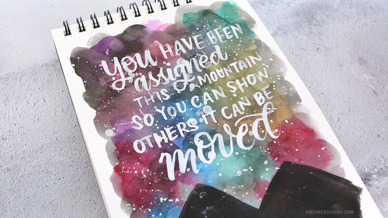 Brush Lettering & Colorful Sky and Mountains Scene - YouTube